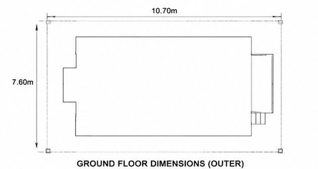 Ground floor outer dimensions — 10.70m by 7.60m footprint